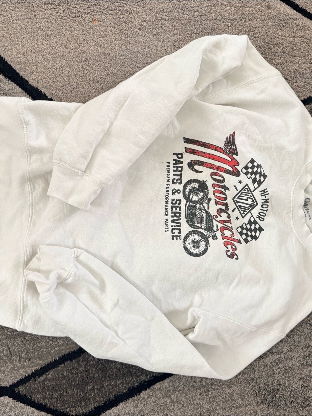 Brandy Melville White Motorcycle Graphic Crewneck
